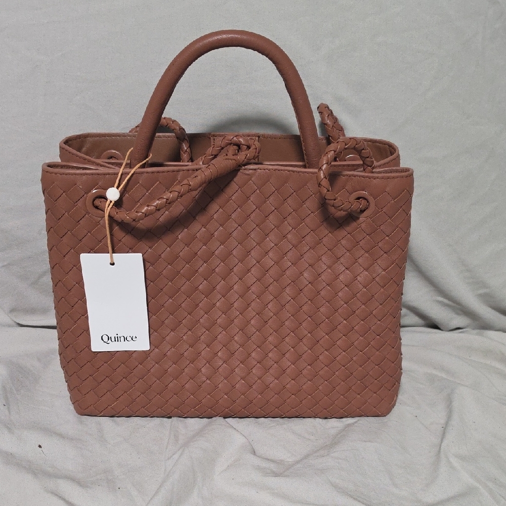 Quince Woven Tote Bag in Chestnut Brown Cognac